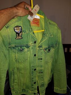 Green denim jacket