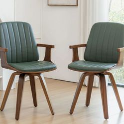 Modern Green Upholstered Leather Swivel Dining Chairs (Set of 2)