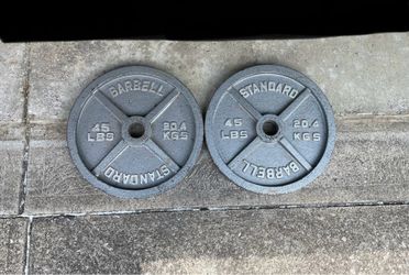 45lb x2 Olympic 2” weight plates for Barbell bar weights 45 lb lbs 45lbs Cast Iron # Set