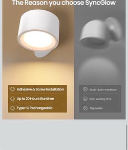 LED Wall Mounted Lamps, Battery Operated Rechargeable Wall Lights, 3CCT & Dimmable, 360ยฐRotation with Magnetic Ball, Cordless Wall Sconces for Picture
