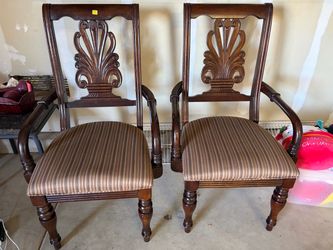 Pair of Dark Wood Carved Dining Armchairs