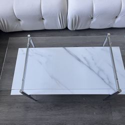 Glass Coffee Table w Marble Shelf