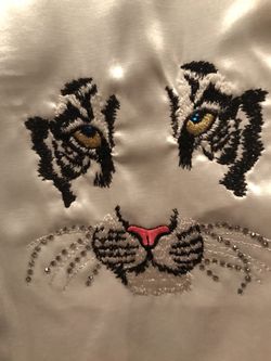 Embellished embroiled snow leopard on a satin blouse size small verystunning