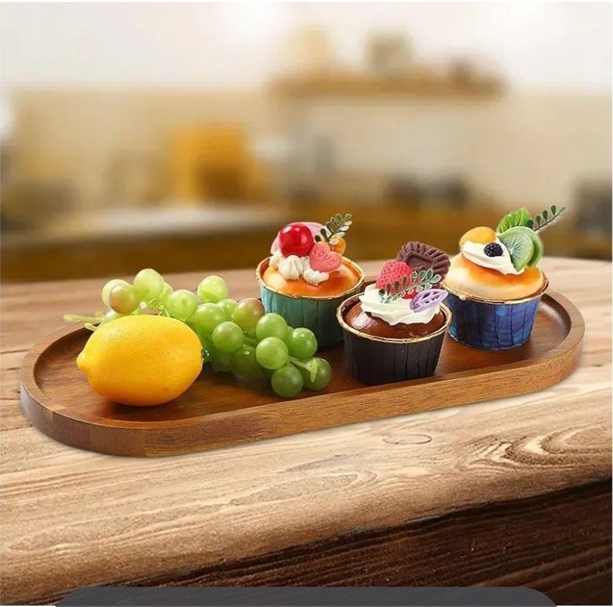Plato de madera, plato de madera para servir vajilla, platos de postre para desayuno, bandeja de comida para mesa de café, 12 Piesas piezas. Por $40