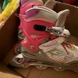 Girl Roller Skates Size 5-8  And Helmet 
