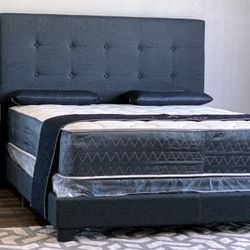Brand New King Size Dark Grey Bed Frame With New Mattress Set/Fast Delivery
