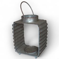 Rustic Farmhouse Galvanized Tin Metal Lantern Candle Holder Decor