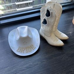 Bride / Bachelorette / Bridal Hat, Cowboy Boots, Sunglasses 