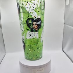Horror Valentine Frankenstein And His Wife 24oz Acrylic Lava Drip Snowglobe Tumbler Starbucks 