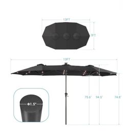 Black Double Sided Patio Umbrella With Lights  $100