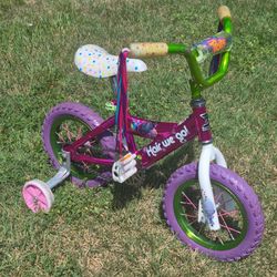 12 INCH tROLLS hAIR WE GO BIKE WITH TRAINING WHEELS