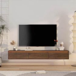Floating TV Stand, Wall Mounted TV Shelf with LED Lights, 3 Outlets & 2 USB Ports, Media Console for Living Room