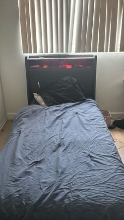 Twin Side Bed Frame, With LED lights and charger ports