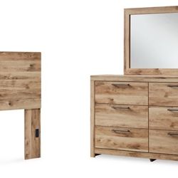 Hyanna Twin Panel Headboard with Mirrored Dresser
