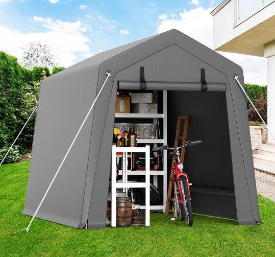6x6 FT Outdoor Portable Storage Shed, Waterproof & UV-Resistant Garage Shelter with 2 Roll-Up Zipper Doors, Anti-Snow Shortage tent