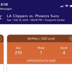 Suns v Clippers 2/15 Tickets