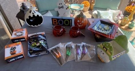 New Halloween Decorations Candy Dish Candle Holders Witch Legs Building Blocks Cat Mask
