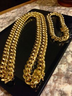 14K Gold Plated 12MM 30 Inches Miami Cuban Chain & Bracelet Set