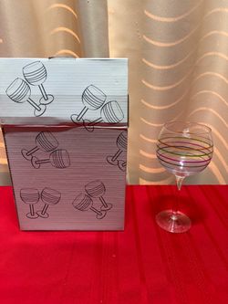 2 Multicolor Striped Wine Glass with Box