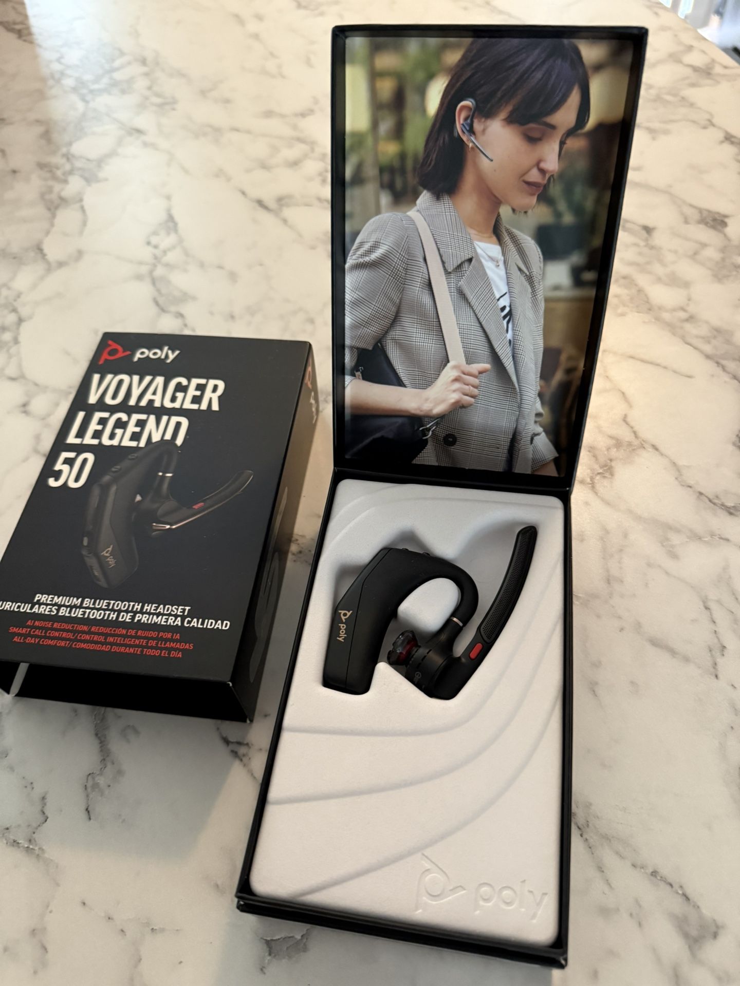 POLY HP Voyager Legend 50 - Bluetooth Headset - Discreet Boom & 4 Noise-Canceling Mics, AI NoiseBlockAI & WindSmart Technology - Seamless Connectivity