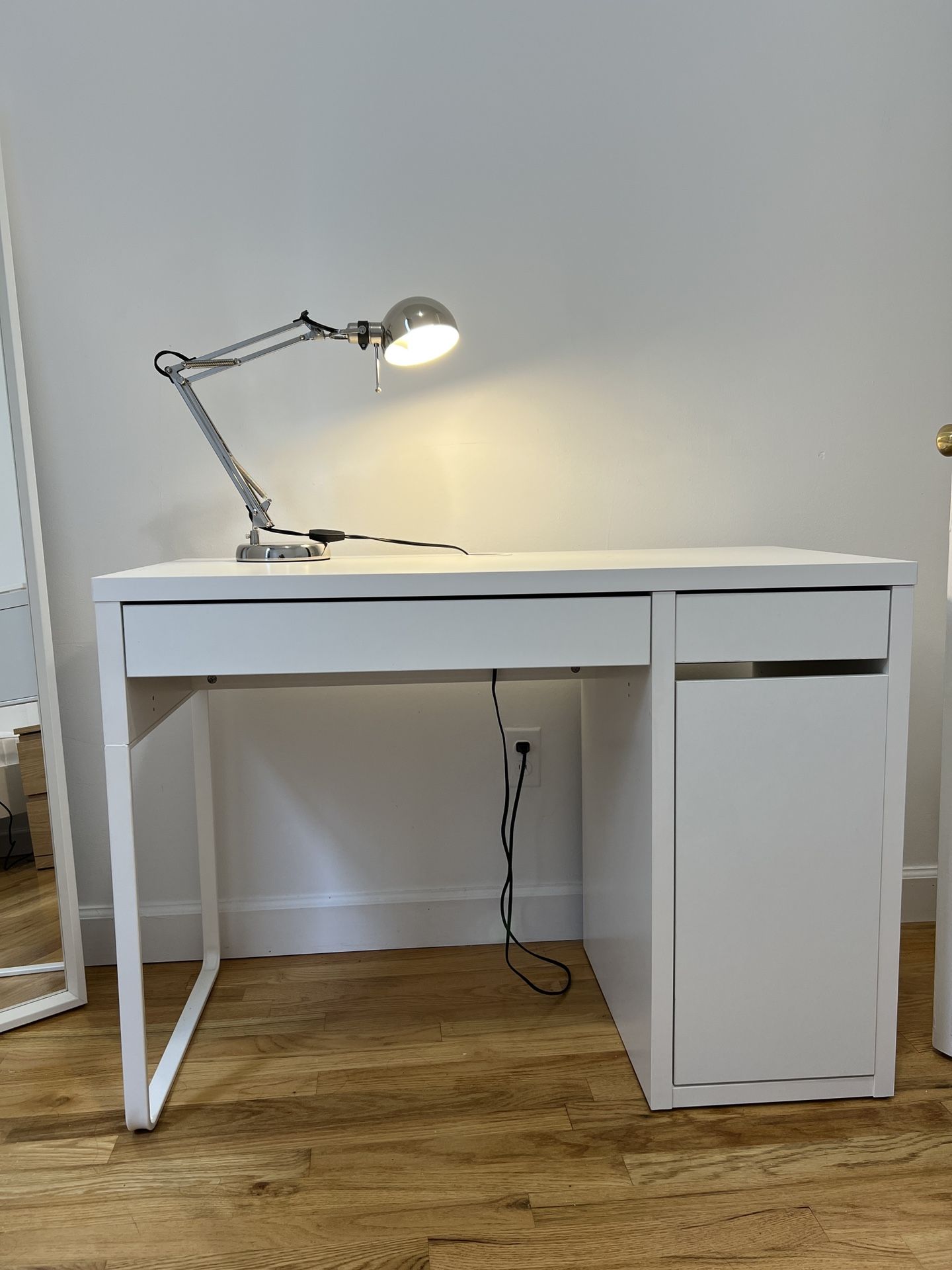 White Desk with Drawer and Cabinet