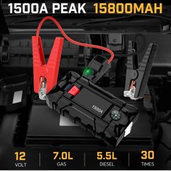 Car Jump Starter 1500A Peak 15800mAh Battery Starter Up to 7L Gas and 5.5L Diesel Engine 12V Auto Jump Starter Box Power Bank with USB and Type C Port