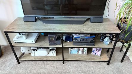 Rustic Oak and Black Metal TV Console with 2 Open Shelves