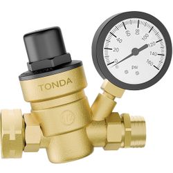 TONDA RV Water Pressure Regulator, Brass Lead-Free Adjustable Pressure