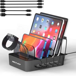 Charging Station for Multiple Devices,90W 5-Port Fast PD USB C Charger for Apple Products Designed for iPad iPhone Samsung Galaxy Tablet 5 Cable Inclu