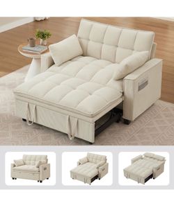 Sleeper Sofa with Pull Out Couch Bed, 48" Convertible Pull-Out Sofa Bed Chair, 3-in-1 Futon Couch with Reclining Backrest and Side Pockets for Living 