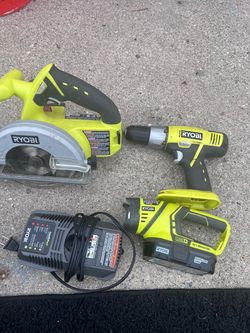Ryobi 18V Circular Saw, RyobiDrill, Light & Charger Set