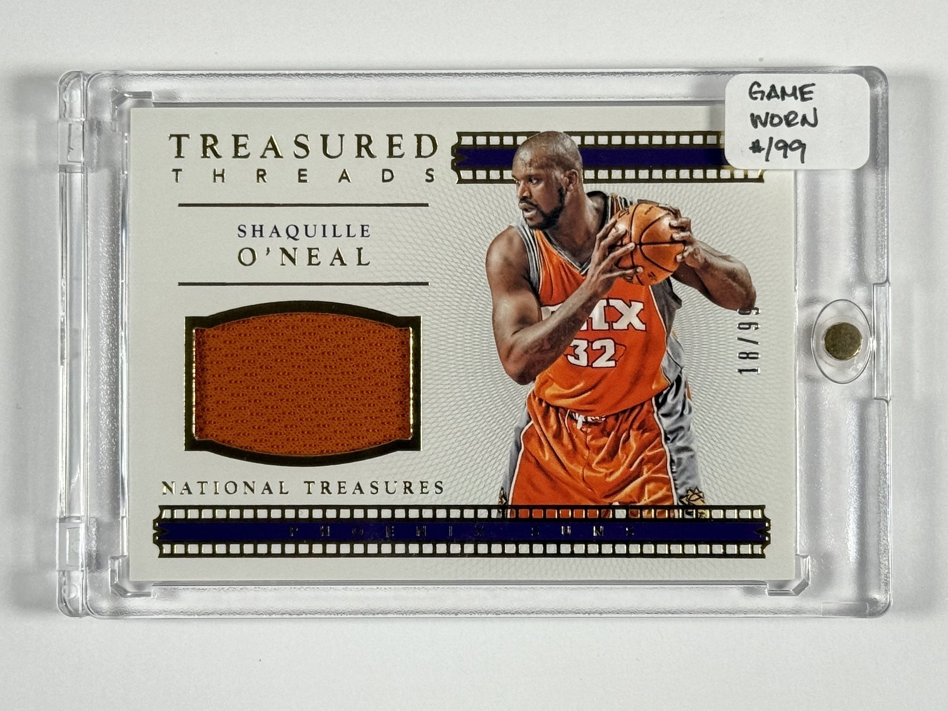 2015-16 Panini National Treasures Treasured Threads #29 Shaquille O'Neal Game Worn Patch Relic #/99
