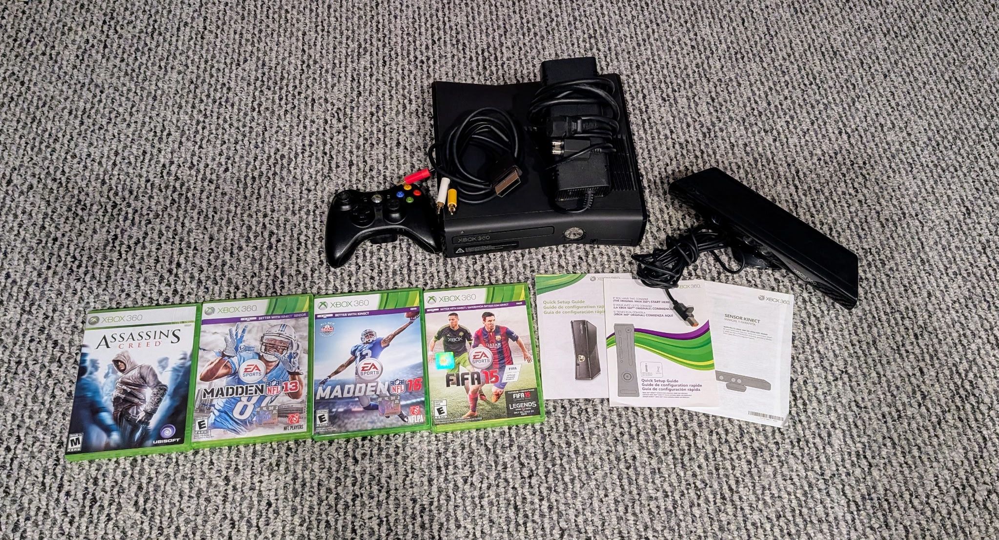 XBOX 360 w/ 1 Controller, Kinect, UDraw, & Games