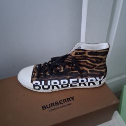 Burberry Men’s High Top Sneakers Leopard Print Shoes 
