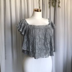 Zara Lazer Cut Lace Ruffle Top Size M