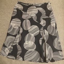 Ann Taylor Petite Black Skirt Size 00P Circles 100% Cotton Office Formal Modest