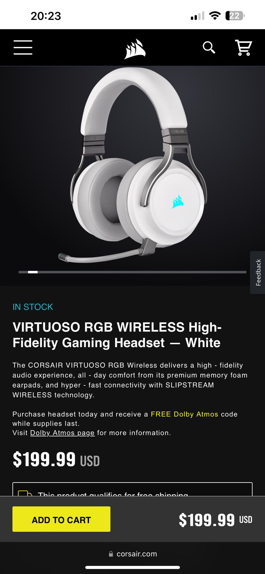 VIRTUOSO RGB WIRELESS High-Fidelity Gaming Headset — White 