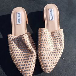 Steve Madden Women’s Studded Mule Shoes Size 8 Tan Suede Slip-On Block Heel