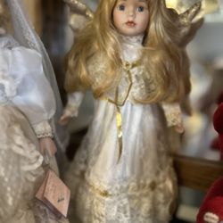 Angel Porcelian Doll On Stand 