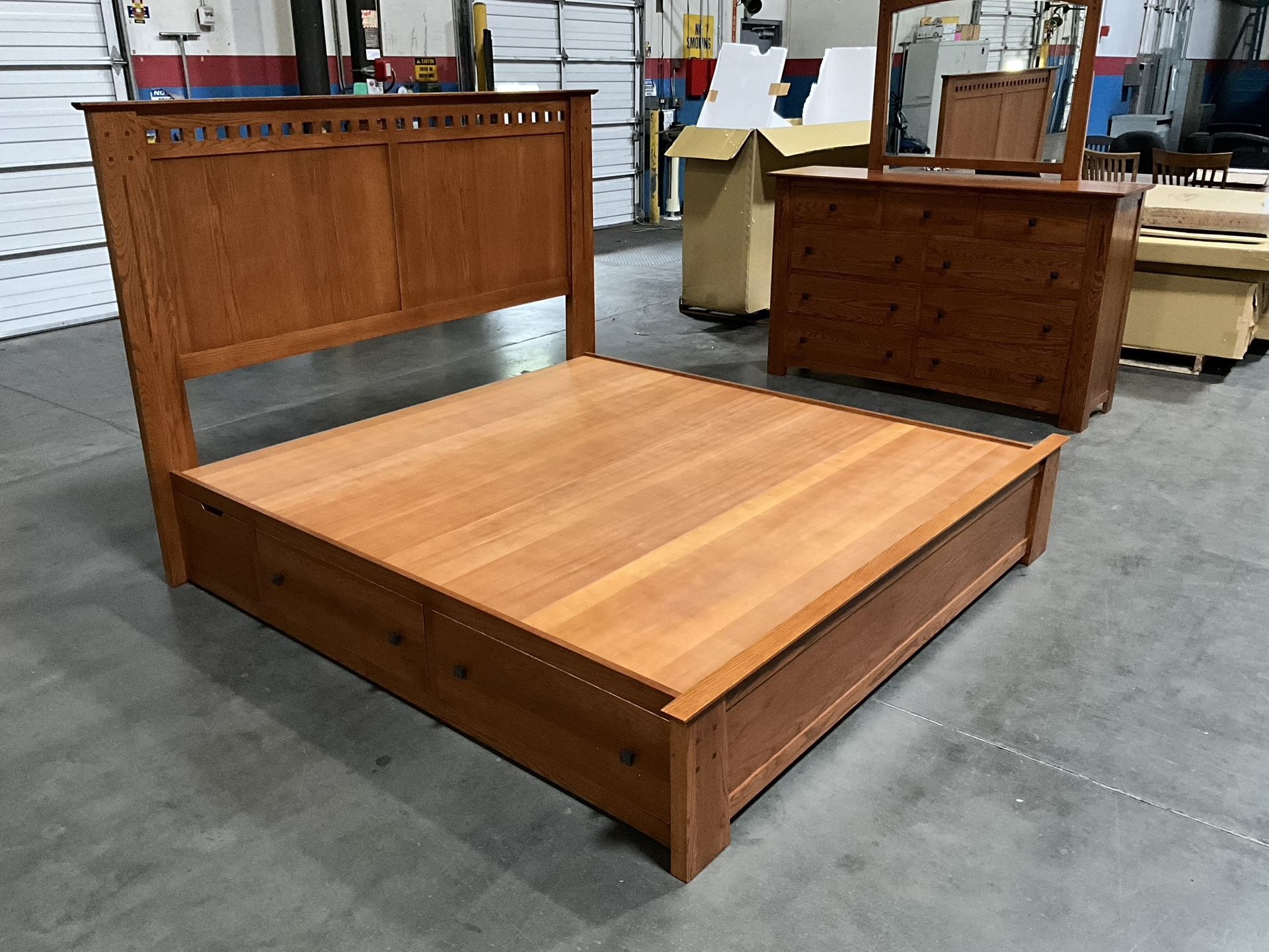 Solid US Red Oak King Size Storage Bed