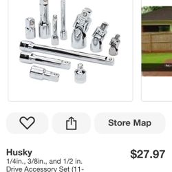 Husky 1/4in., 3/8in., and 1/2 in. Drive Accessory Set (11-Piece)