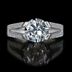 3CT Tension Style Round Vintage Miligree Design Diamond Veneer Simulated Diamond Engagement & Wedding Sterling Silver Ring 635R13624