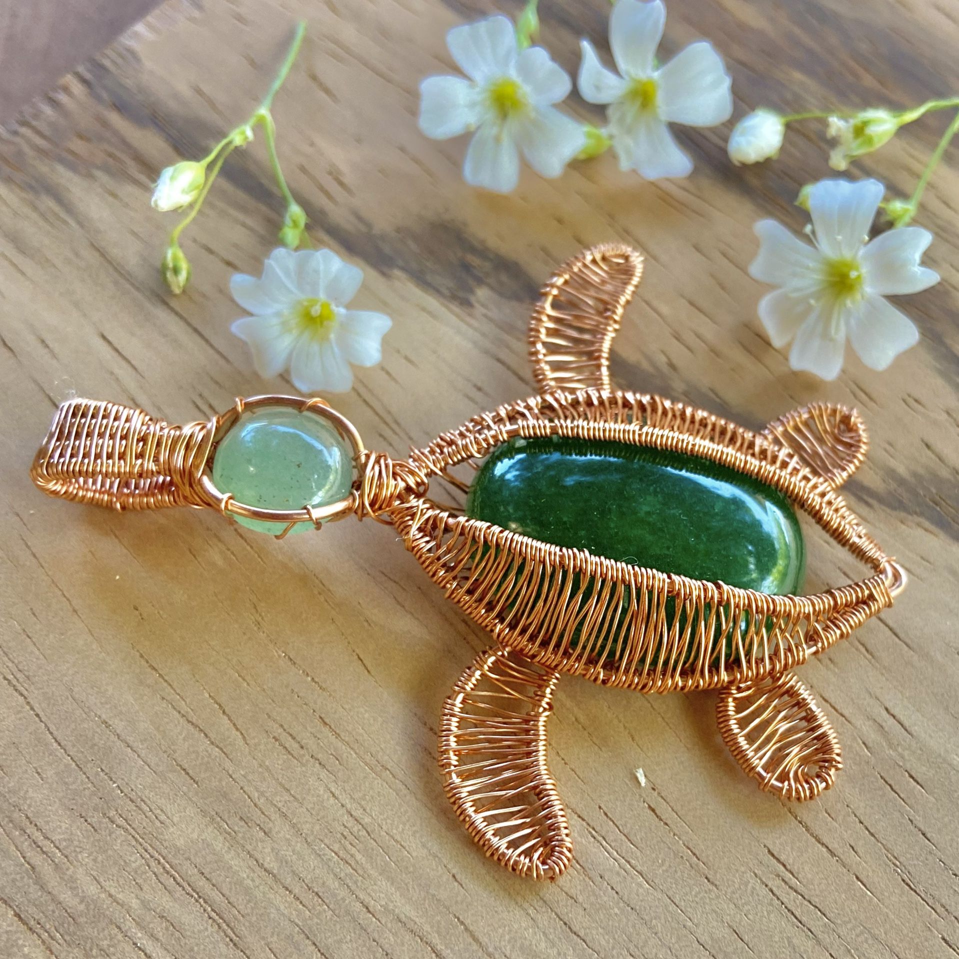 π’ Handcrafted Copper Wire-Wrapped Turtle Pendant β Green Aventurine Crystal
