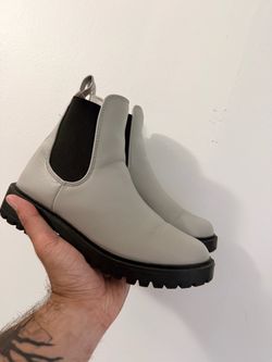 Gray Leather Chelsea Boots with Lug Sole