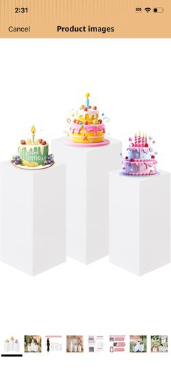 HAISIWLKJ 3PCS Cylinder Pedestal Stands for Parties, White Metal Round Cylinder Plinths( large )