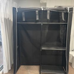 Portable Non-Woven Fabric Closet Storage Organizer with Metal Hanging Rack – Black