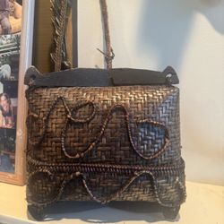 Handwoven Rattan Basket with Handle