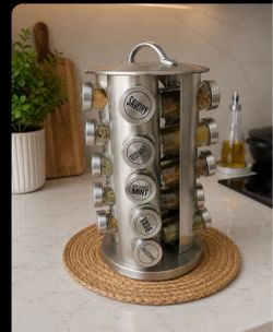 Rotating Stainless Steel Spice Rack with Jars