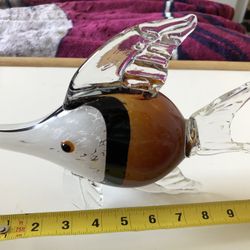 Murano Style Art Glass Fish In A Fish Blown Glass Good Condition  Hand Blown Glass Clear Green Starfish Paperweight or Fish Tank Décor 