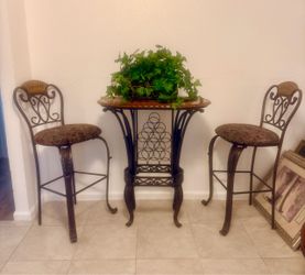 Wrought Iron Bistro Table and Bar Stool Set
